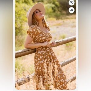 Ivy City Co Sienna midi smock Dress in Brown Floral, size medium